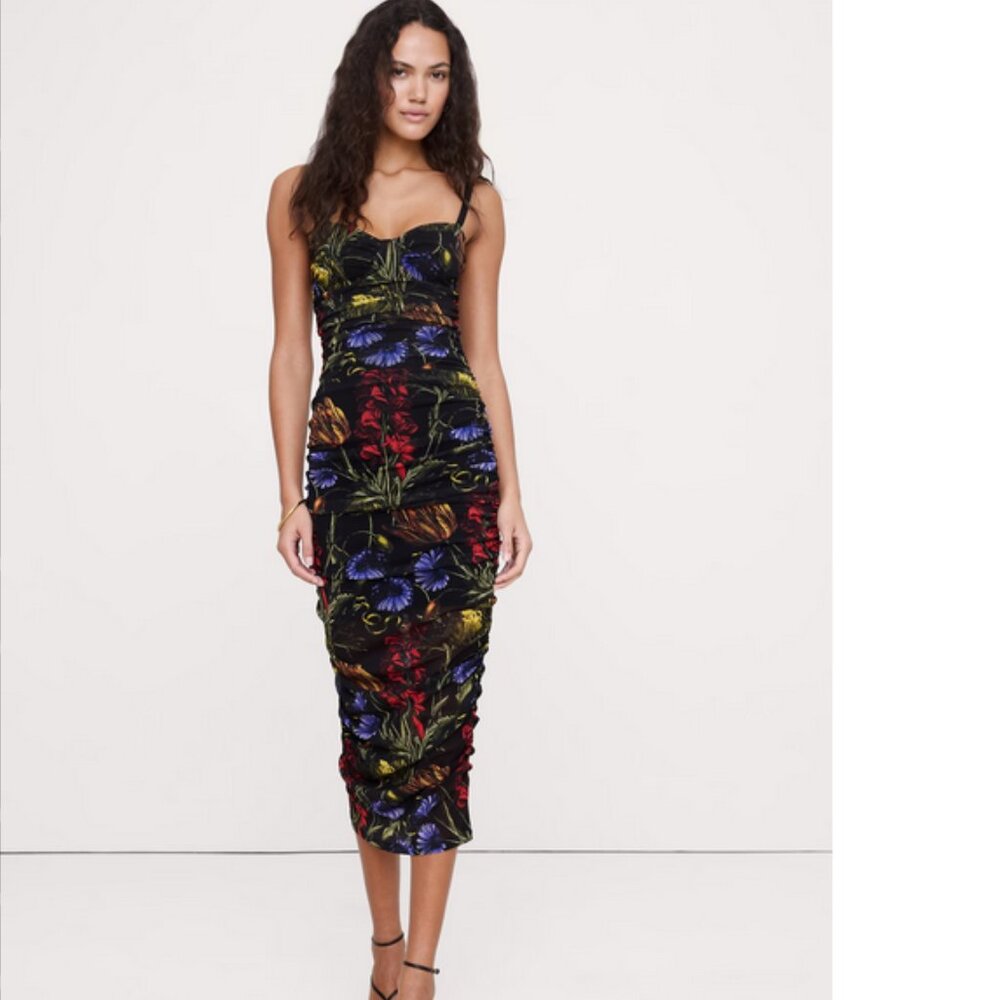 Ruched Mesh Corset Midi Dress